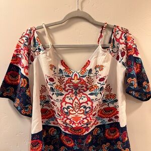 Blu Pepper Women’s Summer Multicolor Floral Summer Blouse Top Open Shoulder